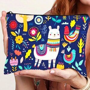 Cosmetic Bag Alpaca Llama Chickens Birds Makeup Festive Pouch Travel Storage NEW